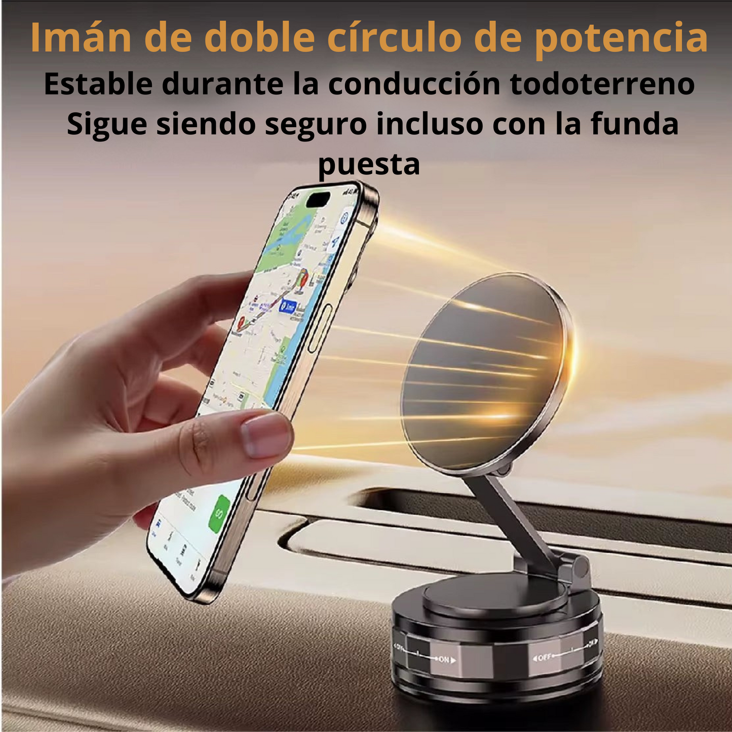 Soporte Magnético Giratorio 360° para Teléfono. Resistente a Caminos Irregulares, Magnético, Estabilidad Total en el Coche y Grabaciones Profesionales en Cualquier Ángulo.