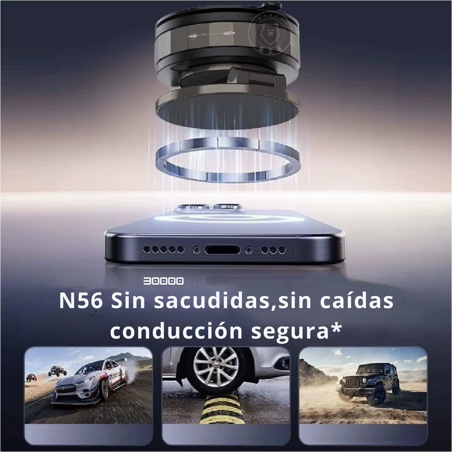 Soporte Magnético Giratorio 360° para Teléfono. Resistente a Caminos Irregulares, Magnético, Estabilidad Total en el Coche y Grabaciones Profesionales en Cualquier Ángulo.