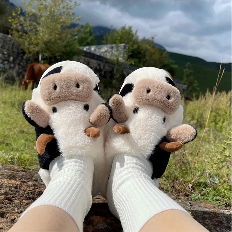 Pantuflas de Felpa con Diseño de Vaca