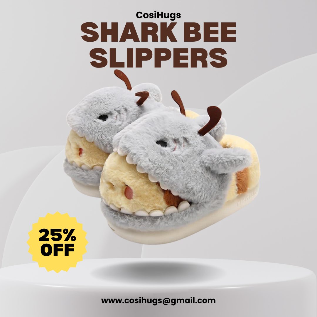 Pantuflas de Felpa con Diseño de Tiburón y Abeja