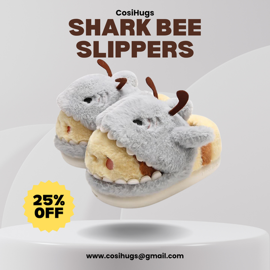 Pantuflas de Felpa con Diseño de Tiburón y Abeja